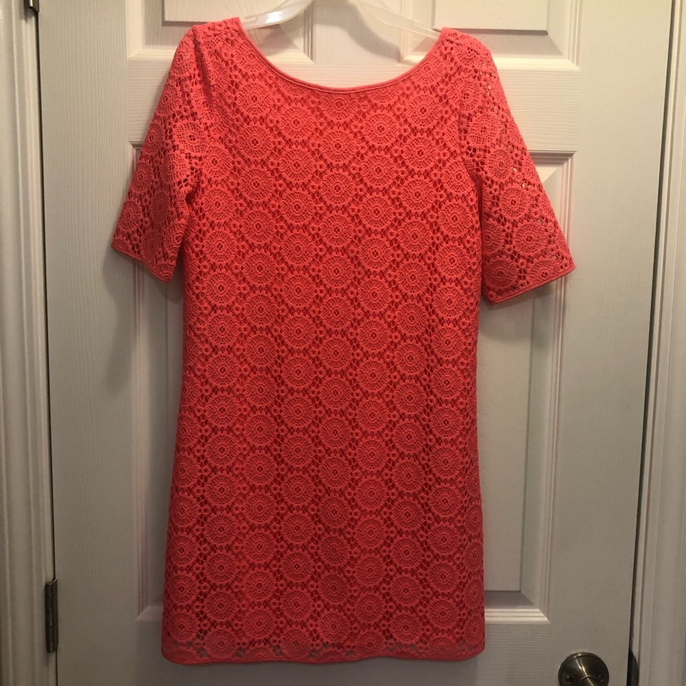Girls little Topanga dress by Lilly Pulitzer, coral color